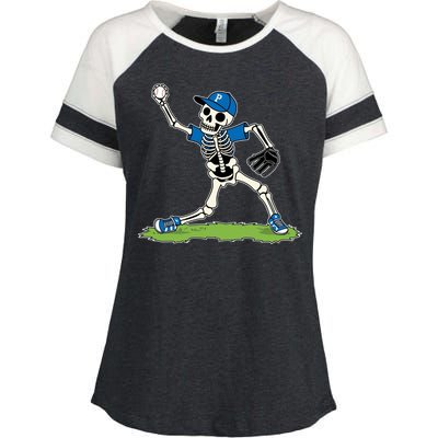 Baseball Skeleton Halloween Spooky Baseball Halloween Design Enza Ladies Jersey Colorblock Tee