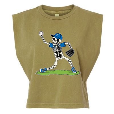 Baseball Skeleton Halloween Spooky Baseball Halloween Design Garment-Dyed Women's Muscle Tee