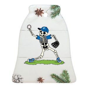 Baseball Skeleton Halloween Spooky Baseball Halloween Design Ceramic Bell Ornament