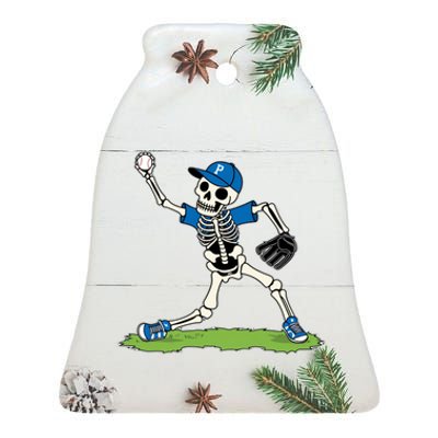 Baseball Skeleton Halloween Spooky Baseball Halloween Design Ceramic Bell Ornament