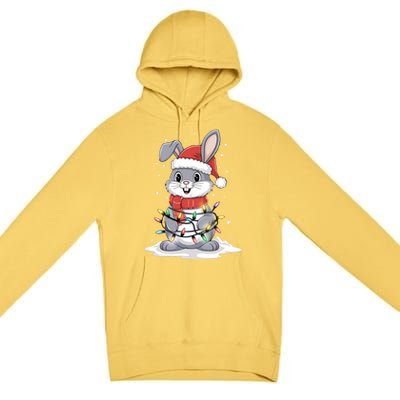 Bunny Santa Hat Christmas Tree Lights Xmas Rabbit Lover Funny Gift Premium Pullover Hoodie