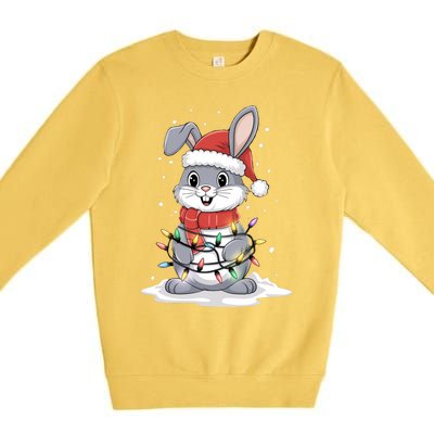 Bunny Santa Hat Christmas Tree Lights Xmas Rabbit Lover Funny Gift Premium Crewneck Sweatshirt