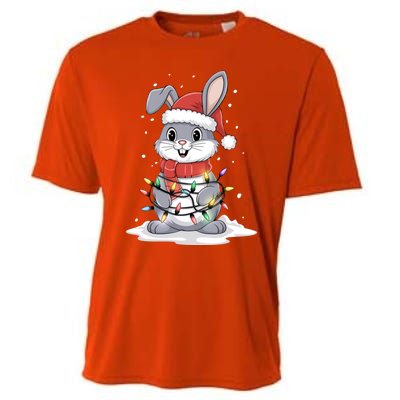 Bunny Santa Hat Christmas Tree Lights Xmas Rabbit Lover Funny Gift Cooling Performance Crew T-Shirt