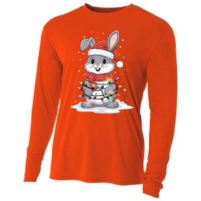 Bunny Santa Hat Christmas Tree Lights Xmas Rabbit Lover Funny Gift Cooling Performance Long Sleeve Crew