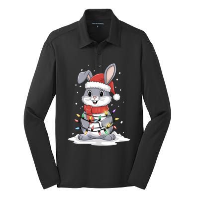 Bunny Santa Hat Christmas Tree Lights Xmas Rabbit Lover Funny Gift Silk Touch Performance Long Sleeve Polo