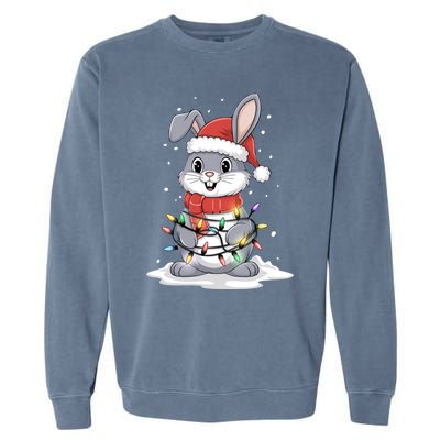 Bunny Santa Hat Christmas Tree Lights Xmas Rabbit Lover Funny Gift Garment-Dyed Sweatshirt