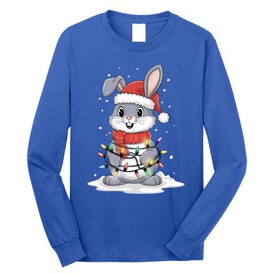 Bunny Santa Hat Christmas Tree Lights Xmas Rabbit Lover Funny Gift Long Sleeve Shirt