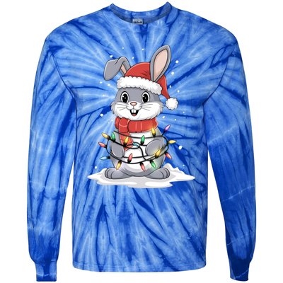 Bunny Santa Hat Christmas Tree Lights Xmas Rabbit Lover Funny Gift Tie-Dye Long Sleeve Shirt