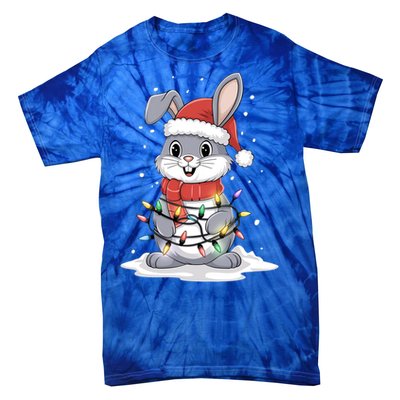 Bunny Santa Hat Christmas Tree Lights Xmas Rabbit Lover Funny Gift Tie-Dye T-Shirt