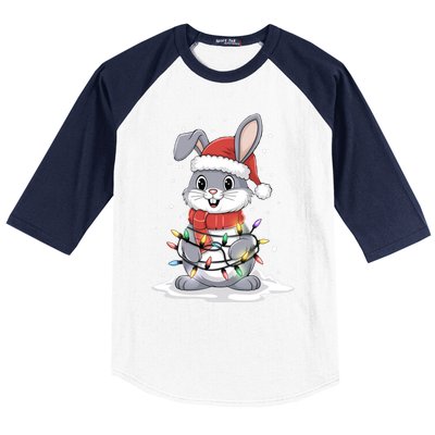 Bunny Santa Hat Christmas Tree Lights Xmas Rabbit Lover Funny Gift Baseball Sleeve Shirt