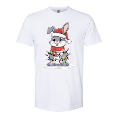 Bunny Santa Hat Christmas Tree Lights Xmas Rabbit Lover Funny Gift Softstyle CVC T-Shirt