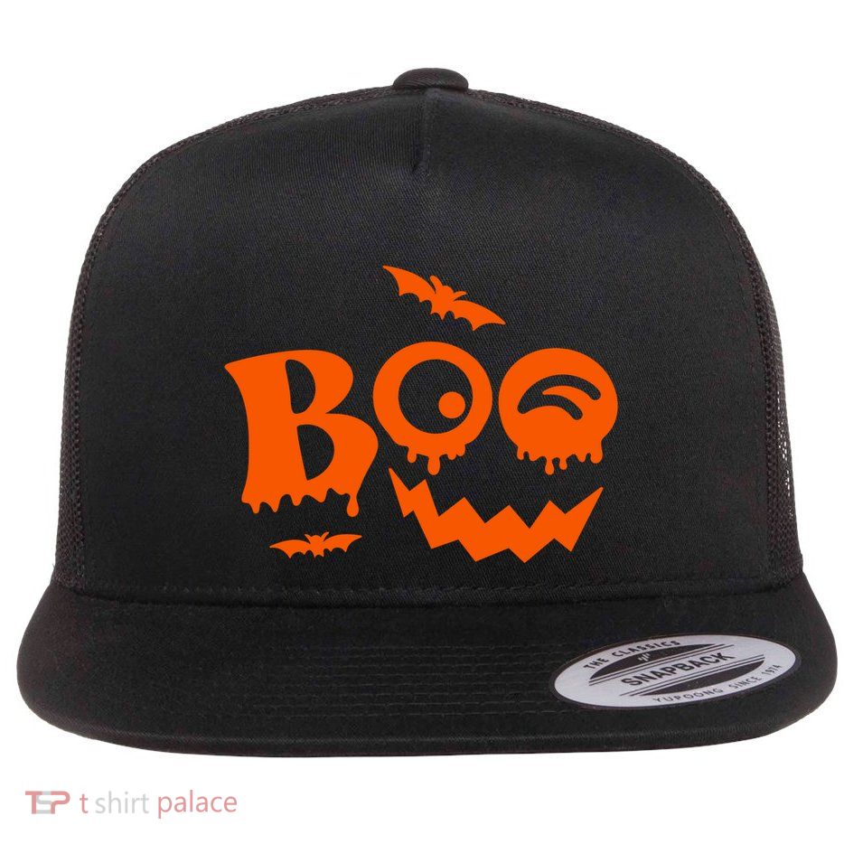 Boo Spooky Halloween Festive Flat Bill Trucker Hat