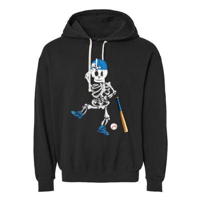 Baseball Skeleton Halloween Vintage Baseball Playing Garment-Dyed Fleece Hoodie