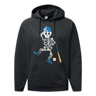 Baseball Skeleton Halloween Vintage Baseball Playing Performance Fleece Hoodie