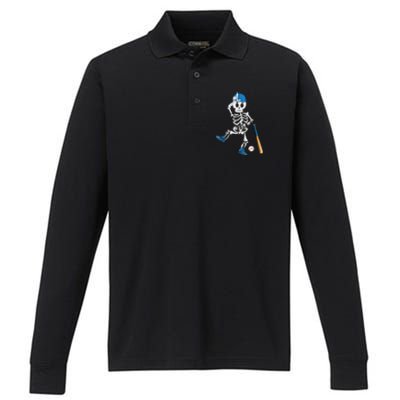 Baseball Skeleton Halloween Vintage Baseball Playing Performance Long Sleeve Polo