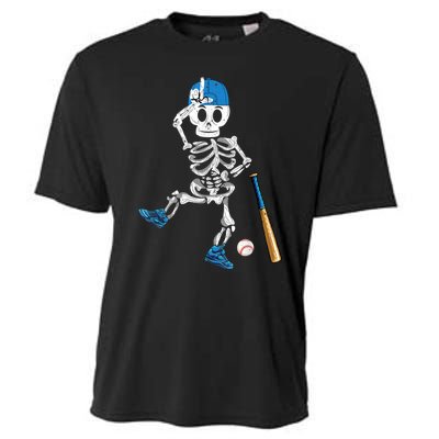 Baseball Skeleton Halloween Vintage Baseball Playing Cooling Performance Crew T-Shirt