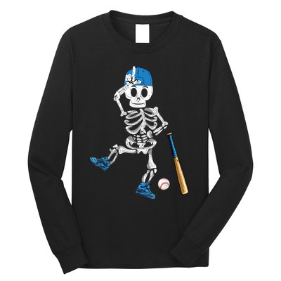 Baseball Skeleton Halloween Vintage Baseball Playing Long Sleeve Shirt