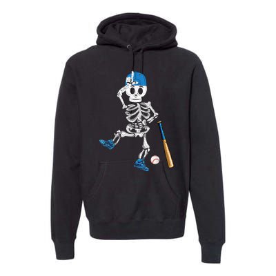 Baseball Skeleton Halloween Vintage Baseball Playing Premium Hoodie