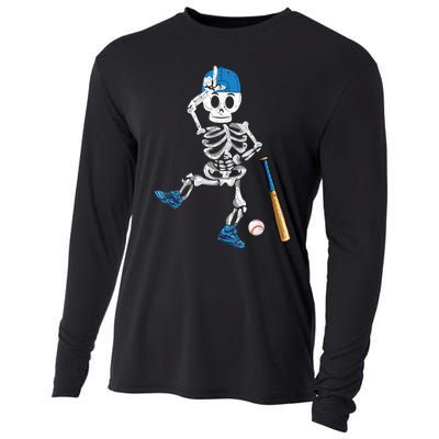 Baseball Skeleton Halloween Vintage Baseball Playing Cooling Performance Long Sleeve Crew