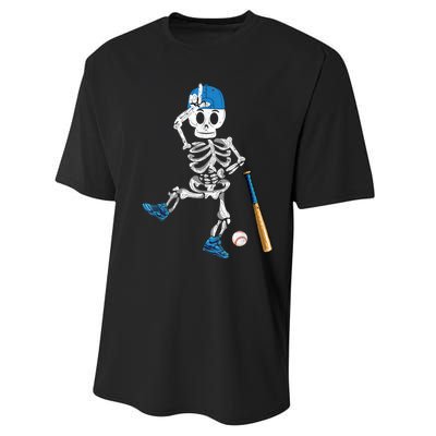 Baseball Skeleton Halloween Vintage Baseball Playing Performance Sprint T-Shirt