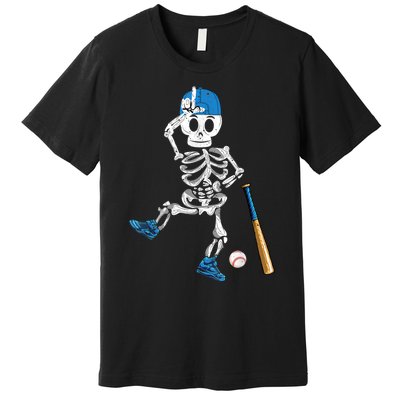 Baseball Skeleton Halloween Vintage Baseball Playing Premium T-Shirt