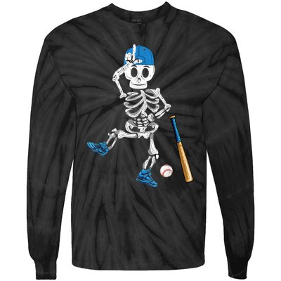 Baseball Skeleton Halloween Vintage Baseball Playing Tie-Dye Long Sleeve Shirt