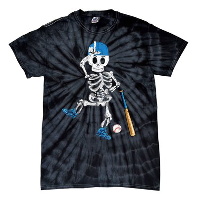 Baseball Skeleton Halloween Vintage Baseball Playing Tie-Dye T-Shirt