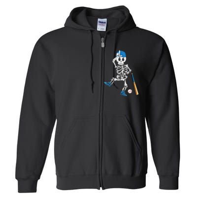 Baseball Skeleton Halloween Vintage Baseball Playing Full Zip Hoodie