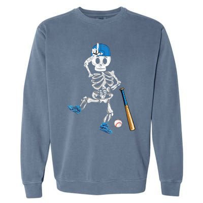 Baseball Skeleton Halloween Vintage Baseball Playing Garment-Dyed Sweatshirt