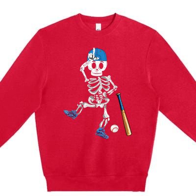 Baseball Skeleton Halloween Vintage Baseball Playing Premium Crewneck Sweatshirt