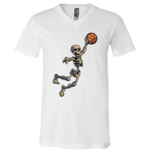 Basketball Skeleton Halloween Boy Basketball Halloween V-Neck T-Shirt