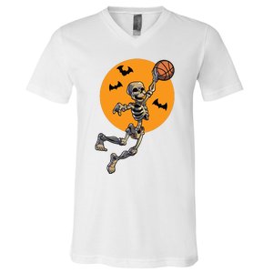 Basketball Skeleton Halloween Boy Basketball Halloween V-Neck T-Shirt