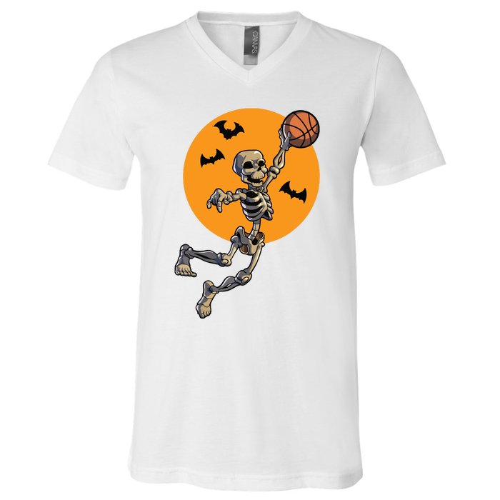 Basketball Skeleton Halloween Boy Basketball Halloween V-Neck T-Shirt