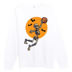 Basketball Skeleton Halloween Boy Basketball Halloween Premium Crewneck Sweatshirt