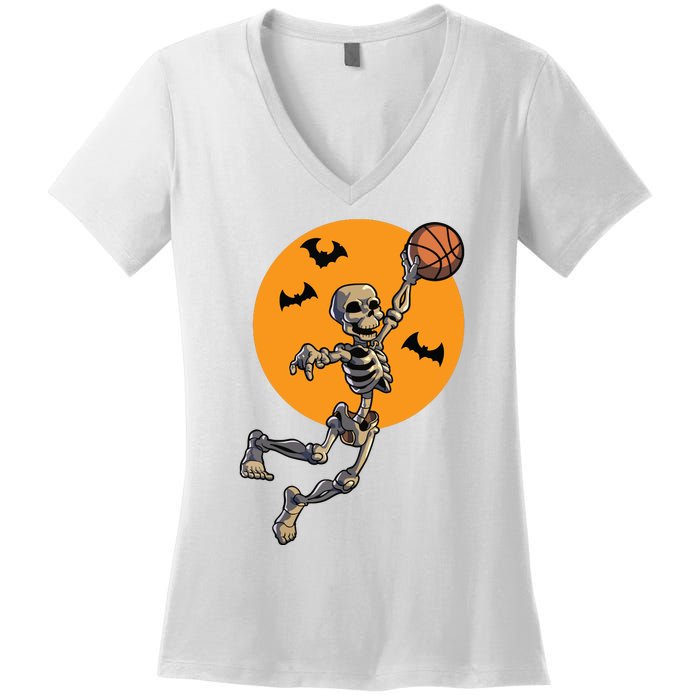 Basketball Skeleton Halloween Boy Basketball Halloween Women's V-Neck T-Shirt