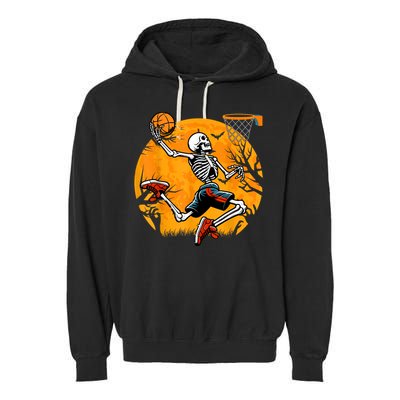 Basketball Skeleton Halloween Spooky Basketball Player Garment-Dyed Fleece Hoodie