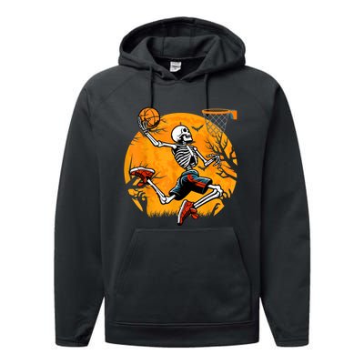 Basketball Skeleton Halloween Spooky Basketball Player Performance Fleece Hoodie