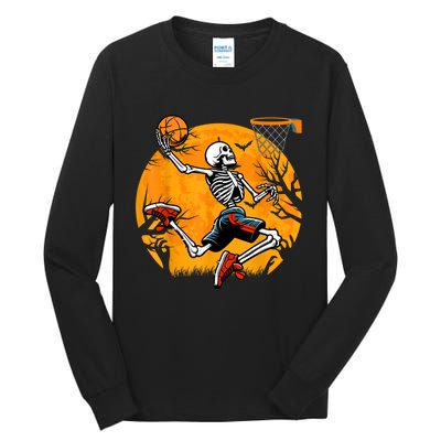 Basketball Skeleton Halloween Spooky Basketball Player Tall Long Sleeve T-Shirt