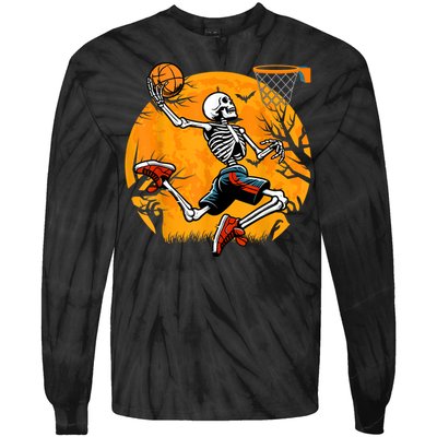 Basketball Skeleton Halloween Spooky Basketball Player Tie-Dye Long Sleeve Shirt