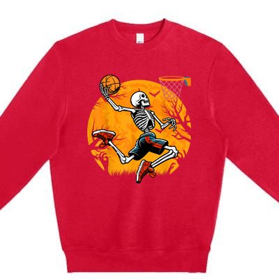 Basketball Skeleton Halloween Spooky Basketball Player Premium Crewneck Sweatshirt