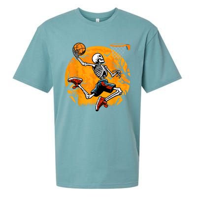 Basketball Skeleton Halloween Spooky Basketball Player Sueded Cloud Jersey T-Shirt