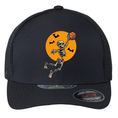 Basketball Skeleton Halloween Funny Basketball Halloween Cute Flexfit Unipanel Trucker Cap