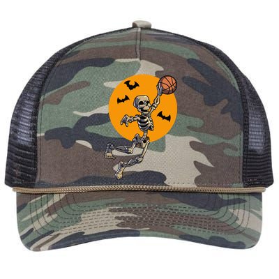 Basketball Skeleton Halloween Funny Basketball Halloween Cute Retro Rope Trucker Hat Cap