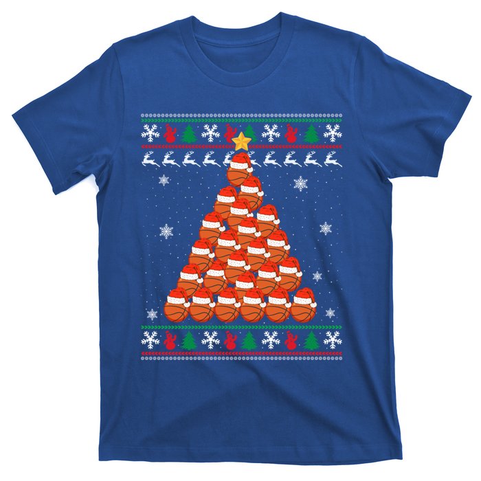 Basketball Santa Hat Christmas Tree Design Ugly Xmas Holiday Gift T-Shirt