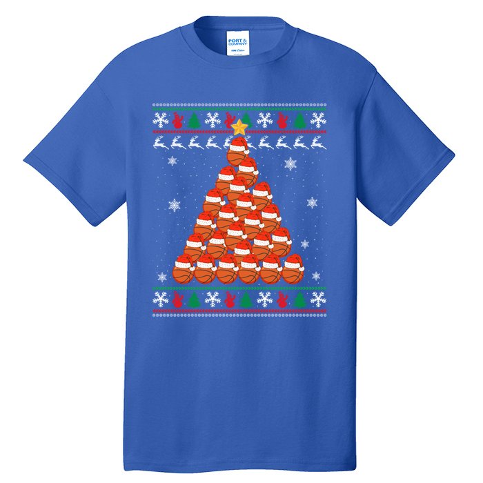 Basketball Santa Hat Christmas Tree Design Ugly Xmas Holiday Gift Tall T-Shirt