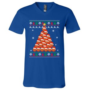 Basketball Santa Hat Christmas Tree Design Ugly Xmas Holiday Gift V-Neck T-Shirt