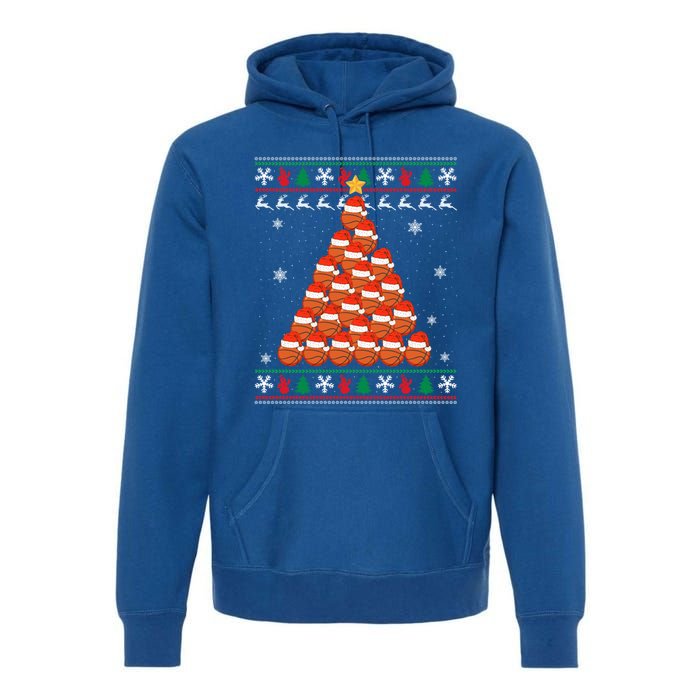 Basketball Santa Hat Christmas Tree Design Ugly Xmas Holiday Gift Premium Hoodie