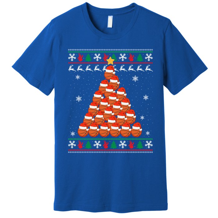 Basketball Santa Hat Christmas Tree Design Ugly Xmas Holiday Gift Premium T-Shirt