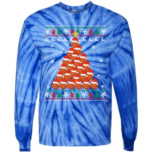 Basketball Santa Hat Christmas Tree Design Ugly Xmas Holiday Gift Tie-Dye Long Sleeve Shirt