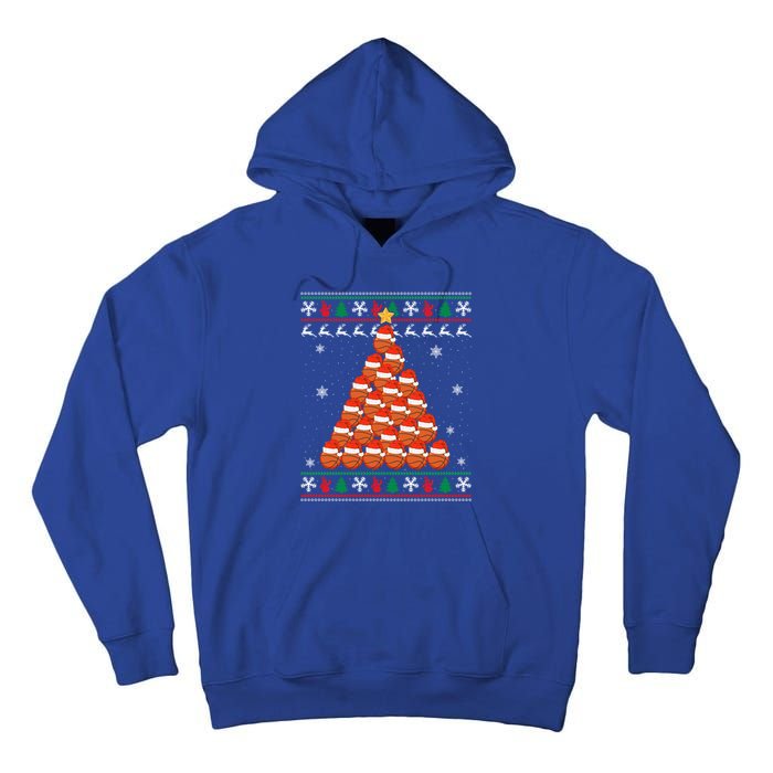 Basketball Santa Hat Christmas Tree Design Ugly Xmas Holiday Gift Tall Hoodie